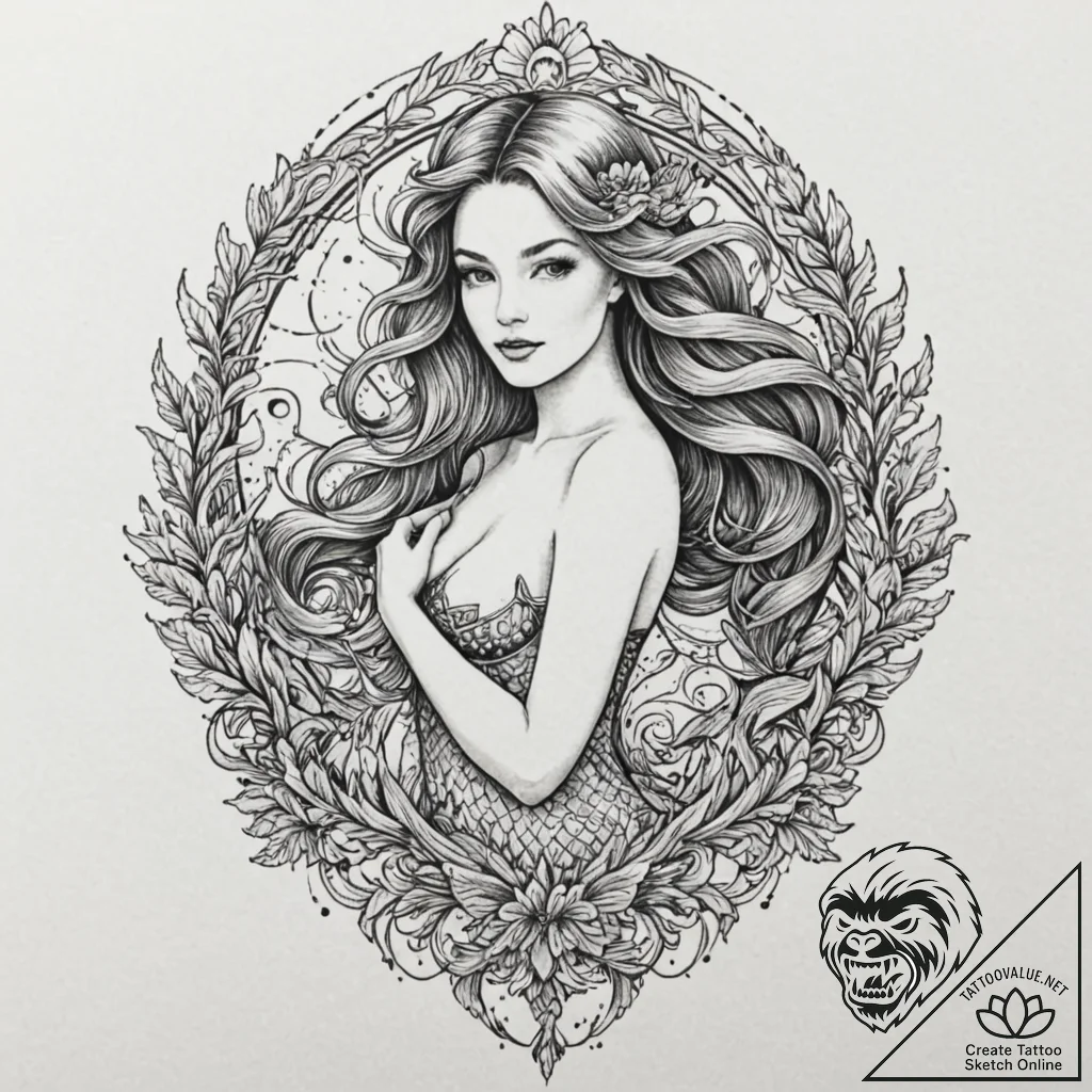 A neo-traditional tattoo of a beautiful, dang... - tattoo sketch (№1751865704_0, 07.07.2025 05:21) — tattoovalue.net