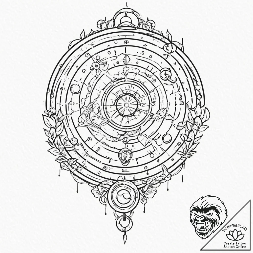 Astrolabe, tattoo drawing outline, aesthetica... - tattoo sketch (№1751865873_0, 07.07.2025 05:24) — tattoovalue.net