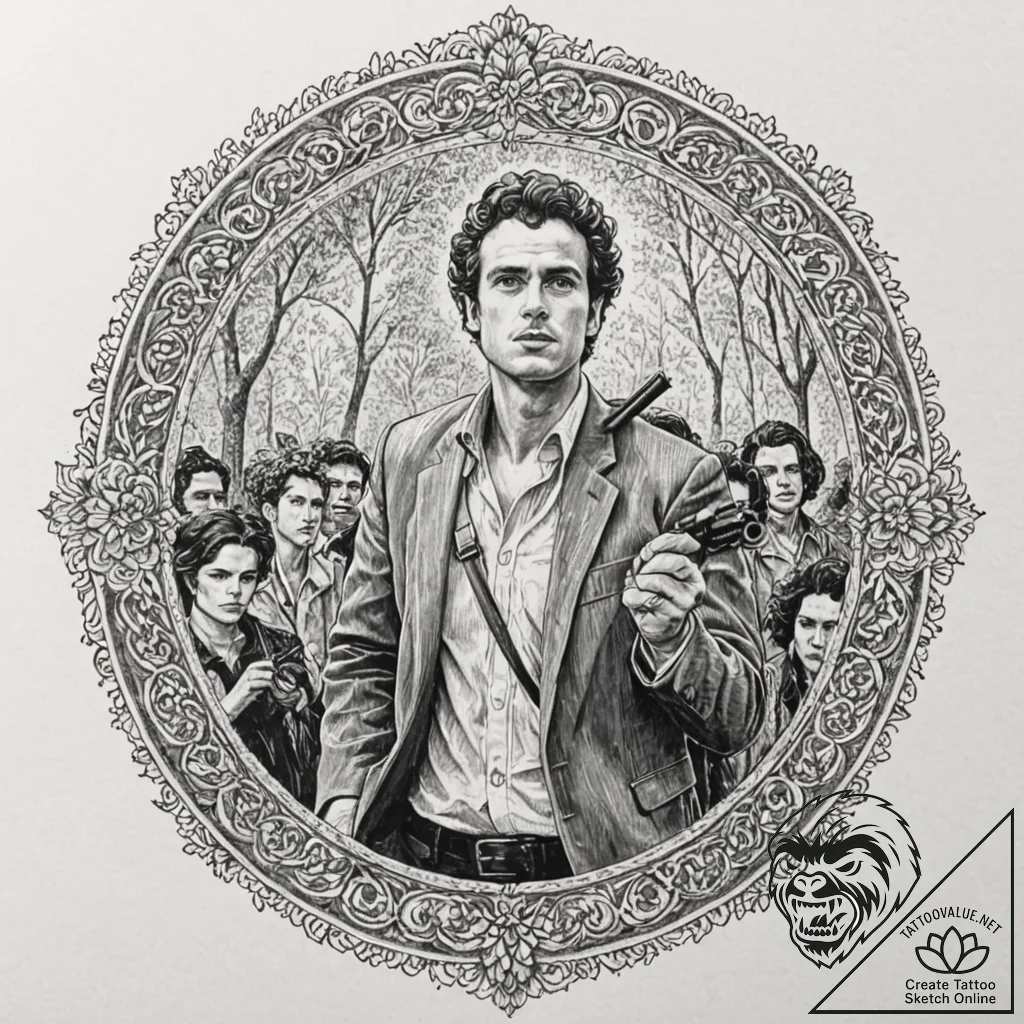 A graphic novel panel of the assassination of... - tattoo sketch (№1751866127_0, 07.07.2025 05:28) — tattoovalue.net