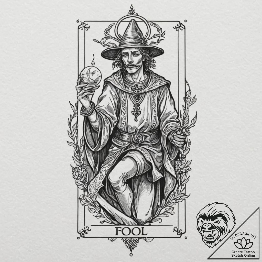 Tarot card (e.g., the fool, the magician, dea... - tattoo sketch (№1751866211_0, 07.07.2025 05:30) — tattoovalue.net