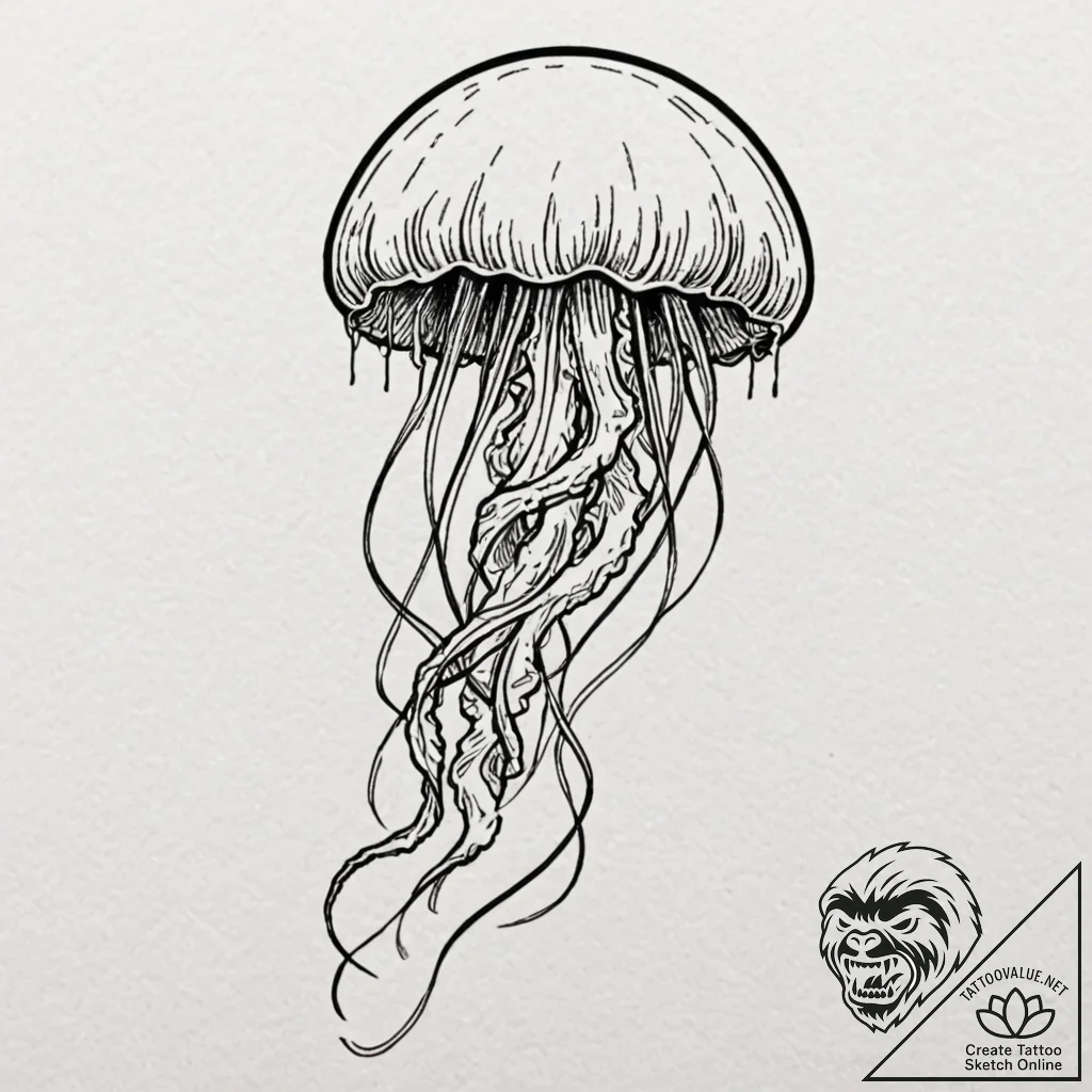 Jellyfish, tattoo drawing outline, studio lig... - tattoo sketch (№1751867144_0, 07.07.2025 05:45) — tattoovalue.net