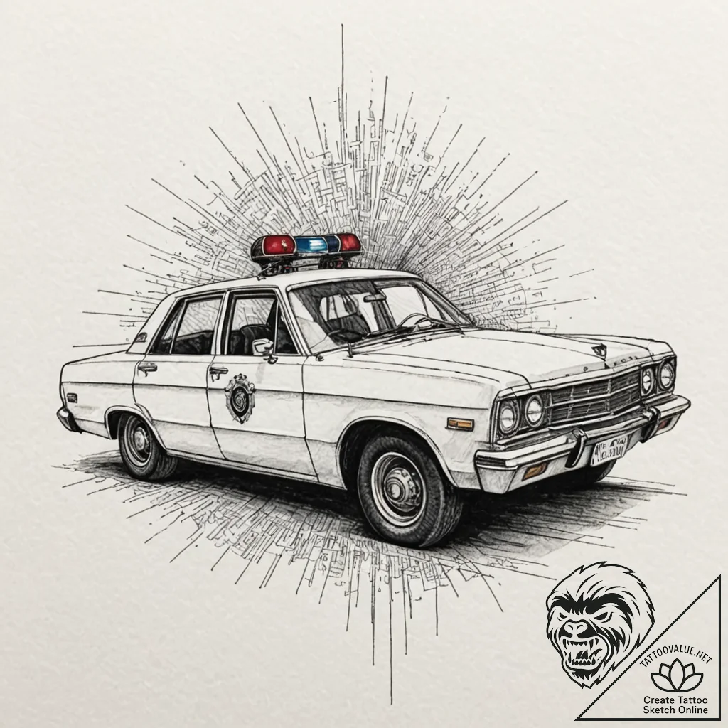 A tattoo of the "spinner" police car, detaile... - tattoo sketch (№1751867228_0, 07.07.2025 05:47) — tattoovalue.net