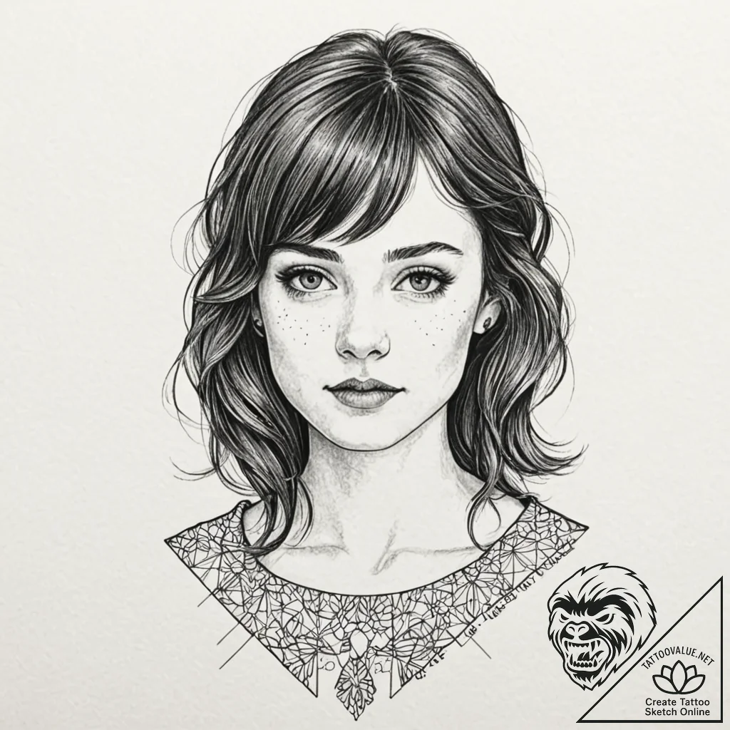 A linework tattoo of the "perfect girl" from... - tattoo sketch (№1751867650_0, 07.07.2025 05:54) — tattoovalue.net