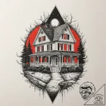 A sketch of the amityville horror house, with… – tattoo sketch (№1751867902_0, 07.07.2025 05:58) — tattoovalue.net