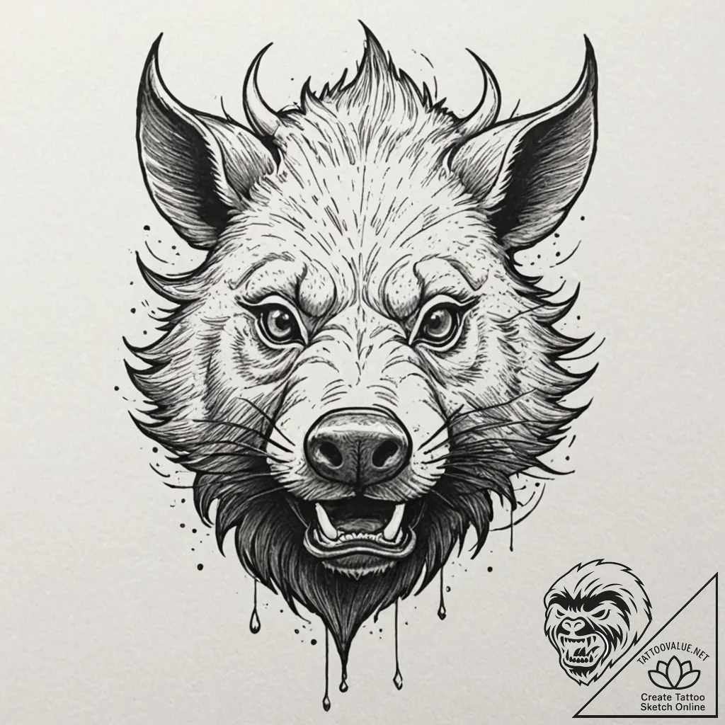 A linework tattoo of inosuke's boar mask,, in... - tattoo sketch (№1751868069_0, 07.07.2025 06:01) — tattoovalue.net