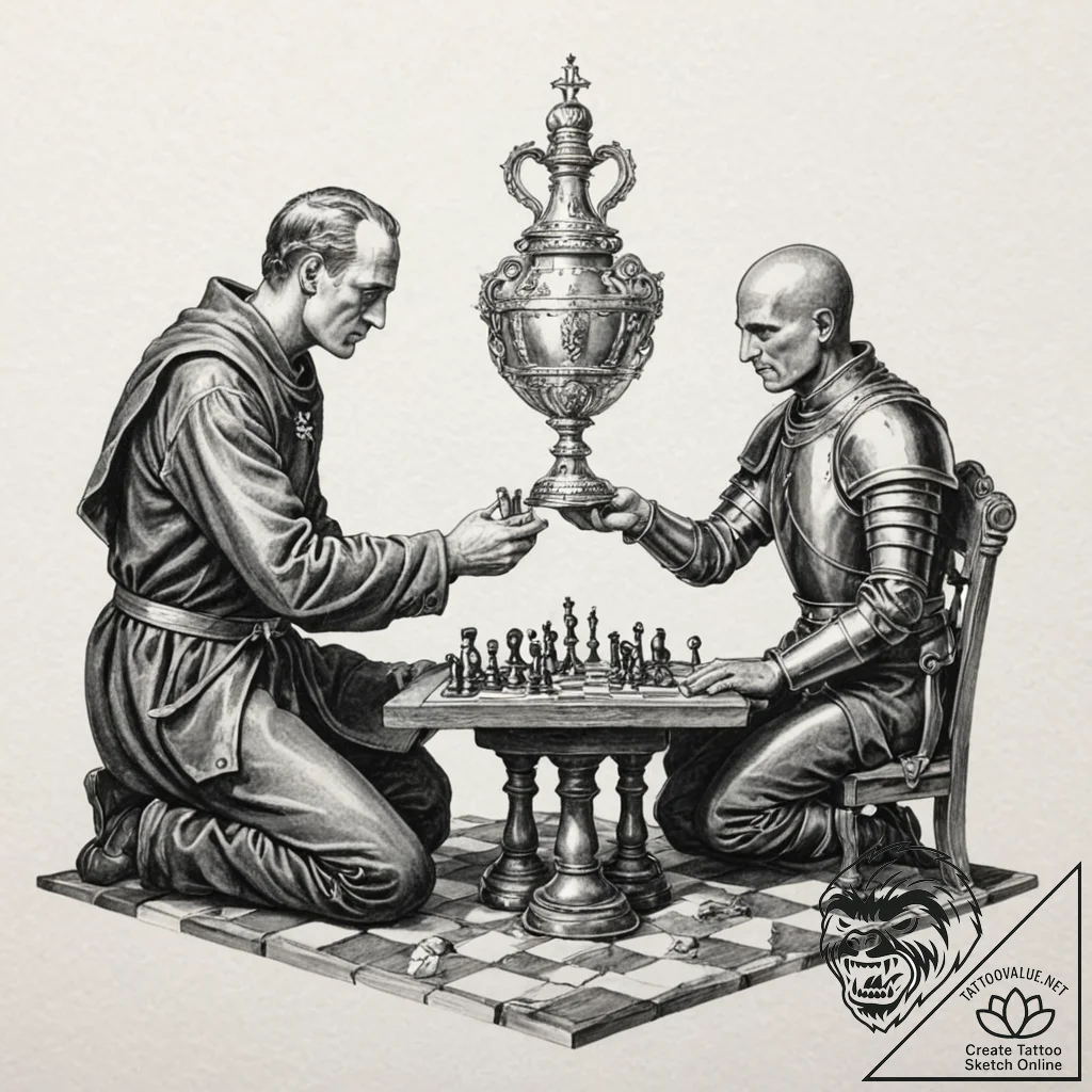 A sketch of the seventh seal, the knight play... - tattoo sketch (№1751868490_0, 07.07.2025 06:08) — tattoovalue.net