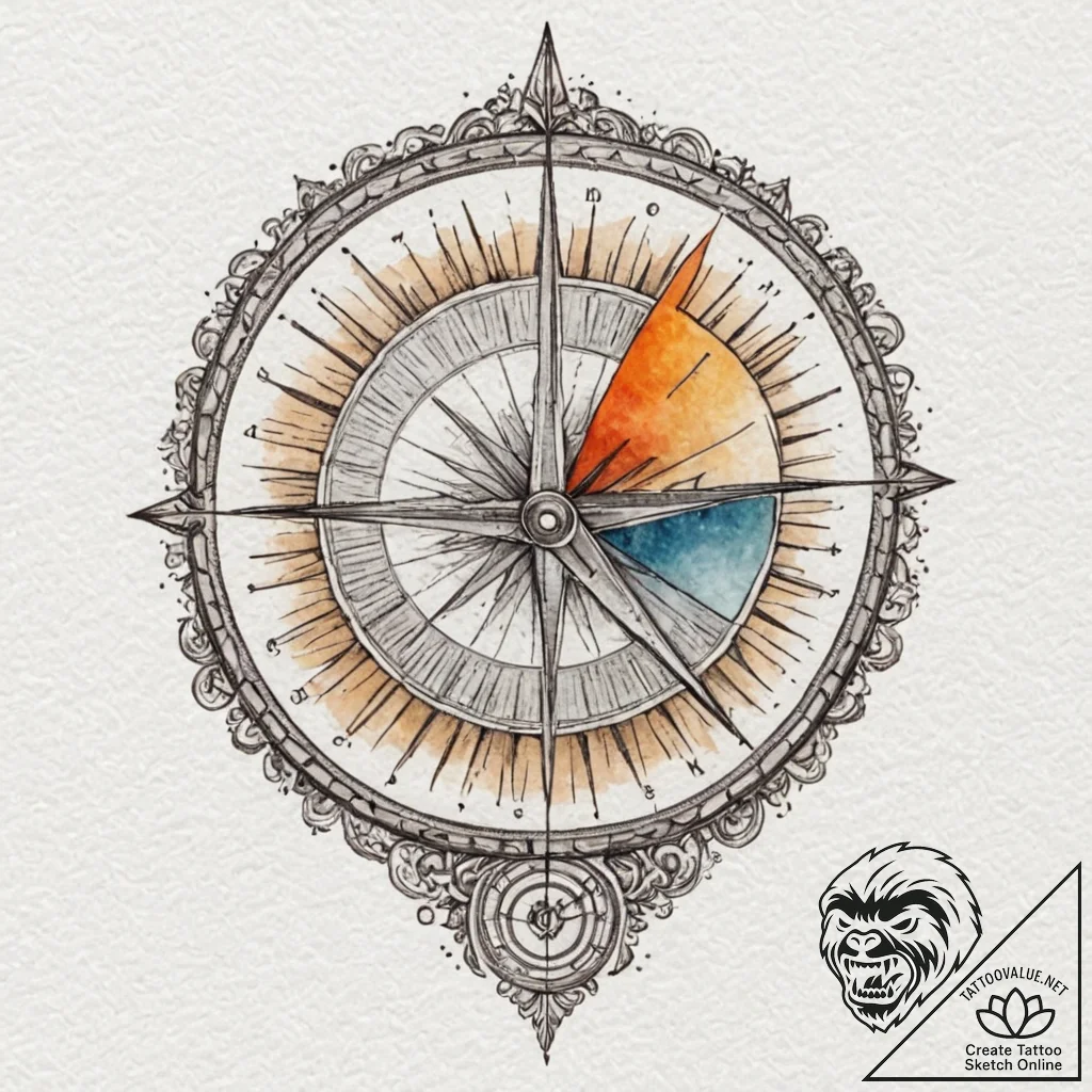 Sundial, ink illustration for tattoo, unique... - tattoo sketch (№1751868574_0, 07.07.2025 06:09) — tattoovalue.net