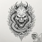 A neo-traditional tattoo of a “death proof” c… – tattoo sketch (№1751868913_0, 07.07.2025 06:15) — tattoovalue.net
