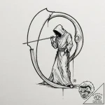 Reaper’s scythe leaning against a wall, tatto… – tattoo sketch (№1751869422_0, 07.07.2025 06:23) — tattoovalue.net