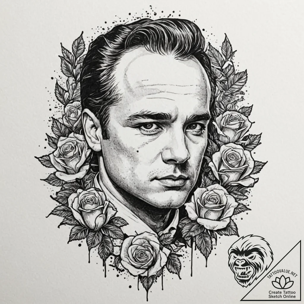 A trash polka portrait of marlon brando as co... - tattoo sketch (№1751869843_0, 07.07.2025 06:30) — tattoovalue.net