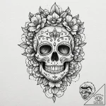 Sugar skull, artistic tattoo sketch, black an… – tattoo sketch (№1751871275_0, 07.07.2025 06:54) — tattoovalue.net