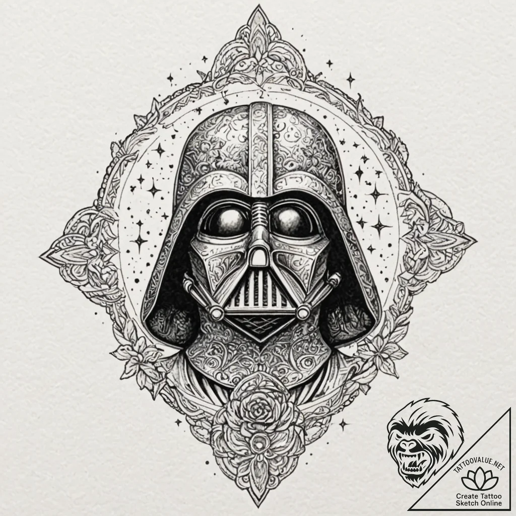 Linework tattoo design of darth vader's silho... - tattoo sketch (№1751872202_0, 07.07.2025 07:10) — tattoovalue.net