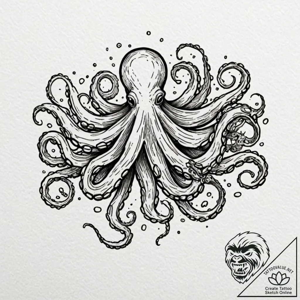 Octopus, tattoo flash sheet design, moderatel... - tattoo sketch (№1751872532_0, 07.07.2025 07:15) — tattoovalue.net