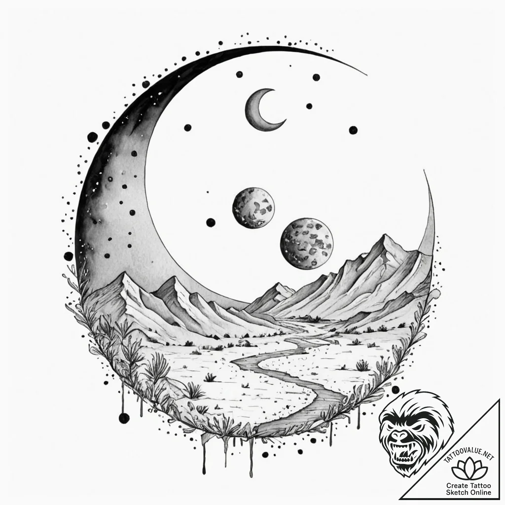 Watercolor sketch of the twin moons of arraki... - tattoo sketch (№1751872617_0, 07.07.2025 07:16) — tattoovalue.net