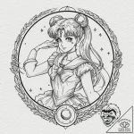 A graphic novel portrait of sailor moon, in h… – tattoo sketch (№1751872701_0, 07.07.2025 07:18) — tattoovalue.net