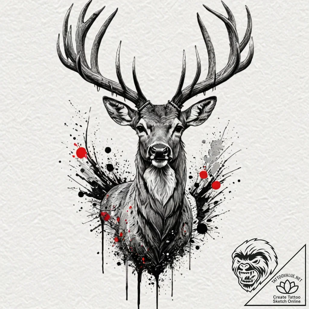 Deer, artistic tattoo sketch, on textured art... - tattoo sketch (№1751873416_0, 07.07.2025 07:30) — tattoovalue.net