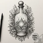 A linework design of a magic potion bottle, w… – tattoo sketch (№1751873499_0, 07.07.2025 07:31) — tattoovalue.net