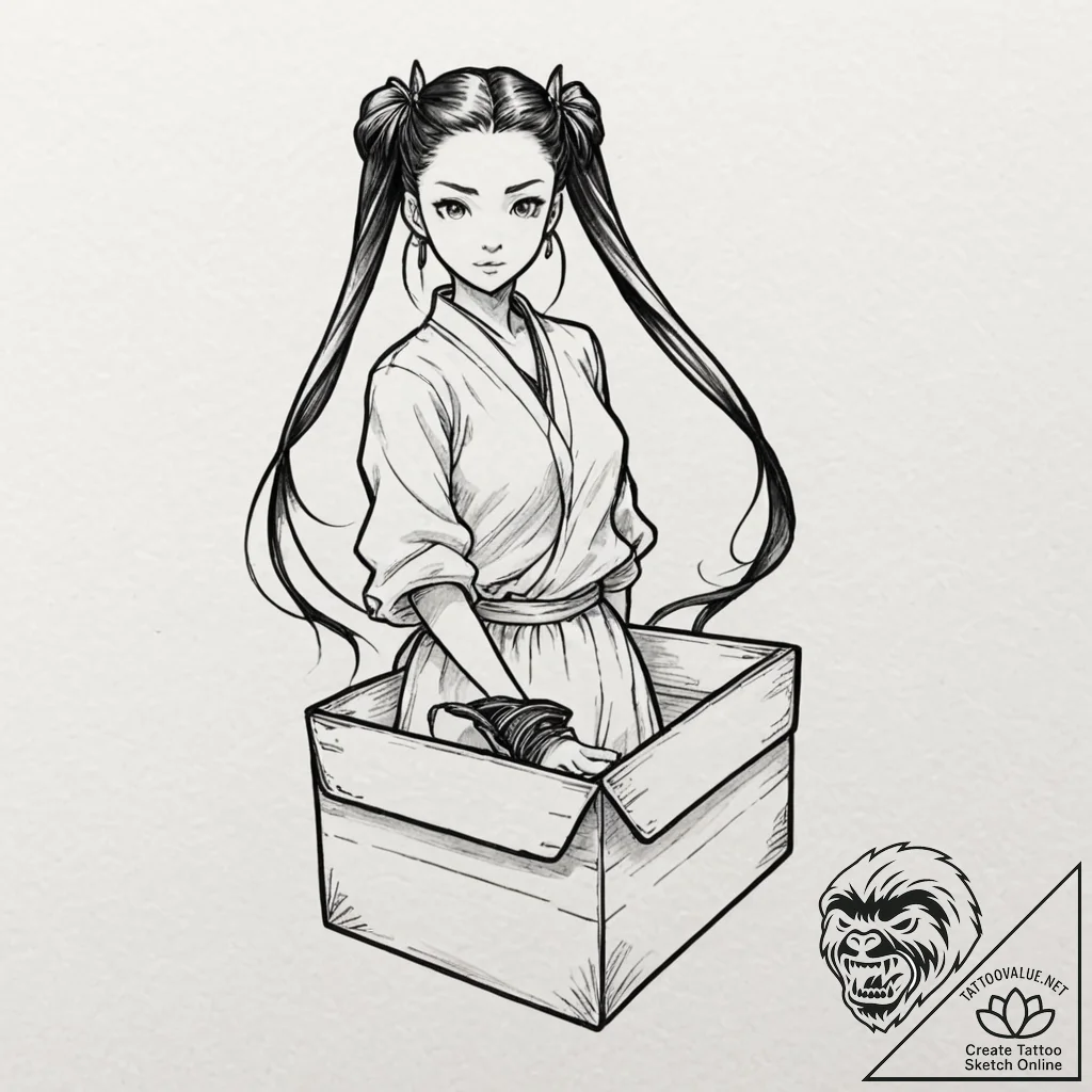 Nezuko in her box from demon slayer, tattoo d... - tattoo sketch (№1751873585_0, 07.07.2025 07:33) — tattoovalue.net