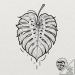 A monstera leaf, tattoo line art, masterpiece… – tattoo sketch (№1751873922_0, 07.07.2025 07:38) — tattoovalue.net