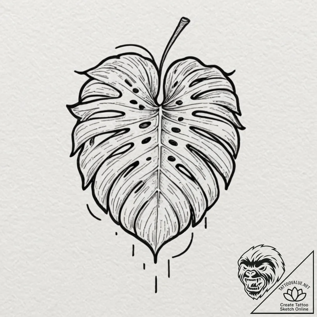 A monstera leaf, tattoo line art, masterpiece... - tattoo sketch (№1751873922_0, 07.07.2025 07:38) — tattoovalue.net