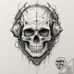 A skull with a glowing cyberpunk visor, tatto… – tattoo sketch (№1751874093_0, 07.07.2025 07:41) — tattoovalue.net