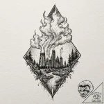 A watercolor sketch of industrial birmingham,… – tattoo sketch (№1751874348_0, 07.07.2025 07:45) — tattoovalue.net
