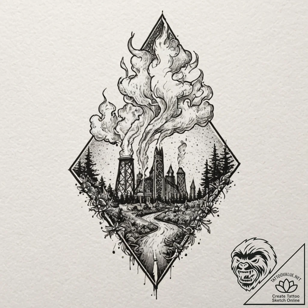 A watercolor sketch of industrial birmingham,... - tattoo sketch (№1751874348_0, 07.07.2025 07:45) — tattoovalue.net