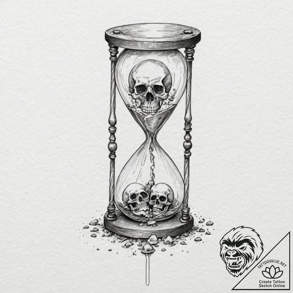 Hourglass with skulls instead of sand, tattoo... - tattoo sketch (№1751874516_0, 07.07.2025 07:48) — tattoovalue.net
