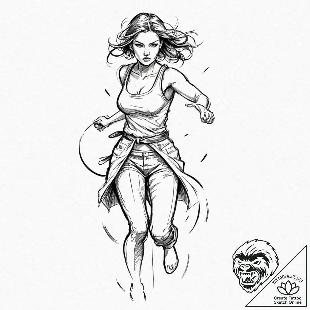 A sketch of the "final girl" trope, a determi... - tattoo sketch (№1751875111_0, 07.07.2025 07:58) — tattoovalue.net