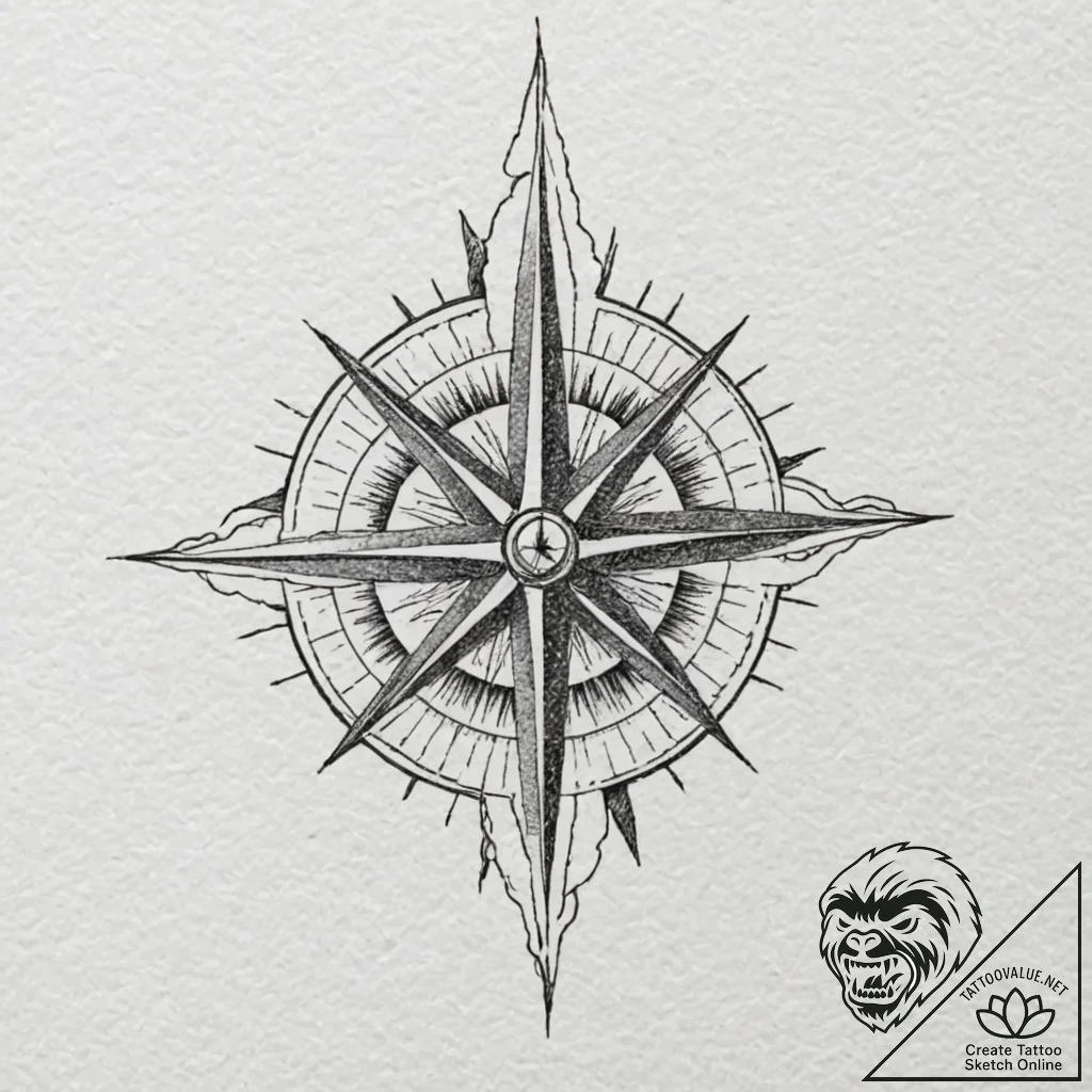 Wind rose, tattoo flash sheet design, realist... - tattoo sketch (№1751875363_0, 07.07.2025 08:02) — tattoovalue.net