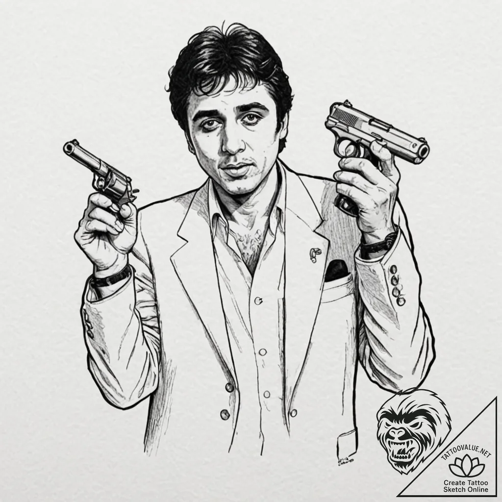 A graphic novel panel of tony montana from sc... - tattoo sketch (№1751876118_0, 07.07.2025 08:15) — tattoovalue.net