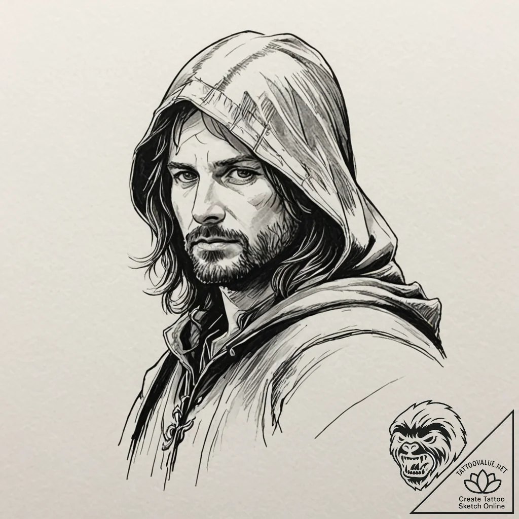 A graphic novel style portrait of aragorn as... - tattoo sketch (№1751876201_0, 07.07.2025 08:16) — tattoovalue.net