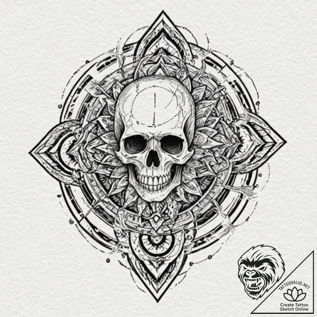 A trash polka design of the future war, skull... - tattoo sketch (№1751876625_0, 07.07.2025 08:23) — tattoovalue.net
