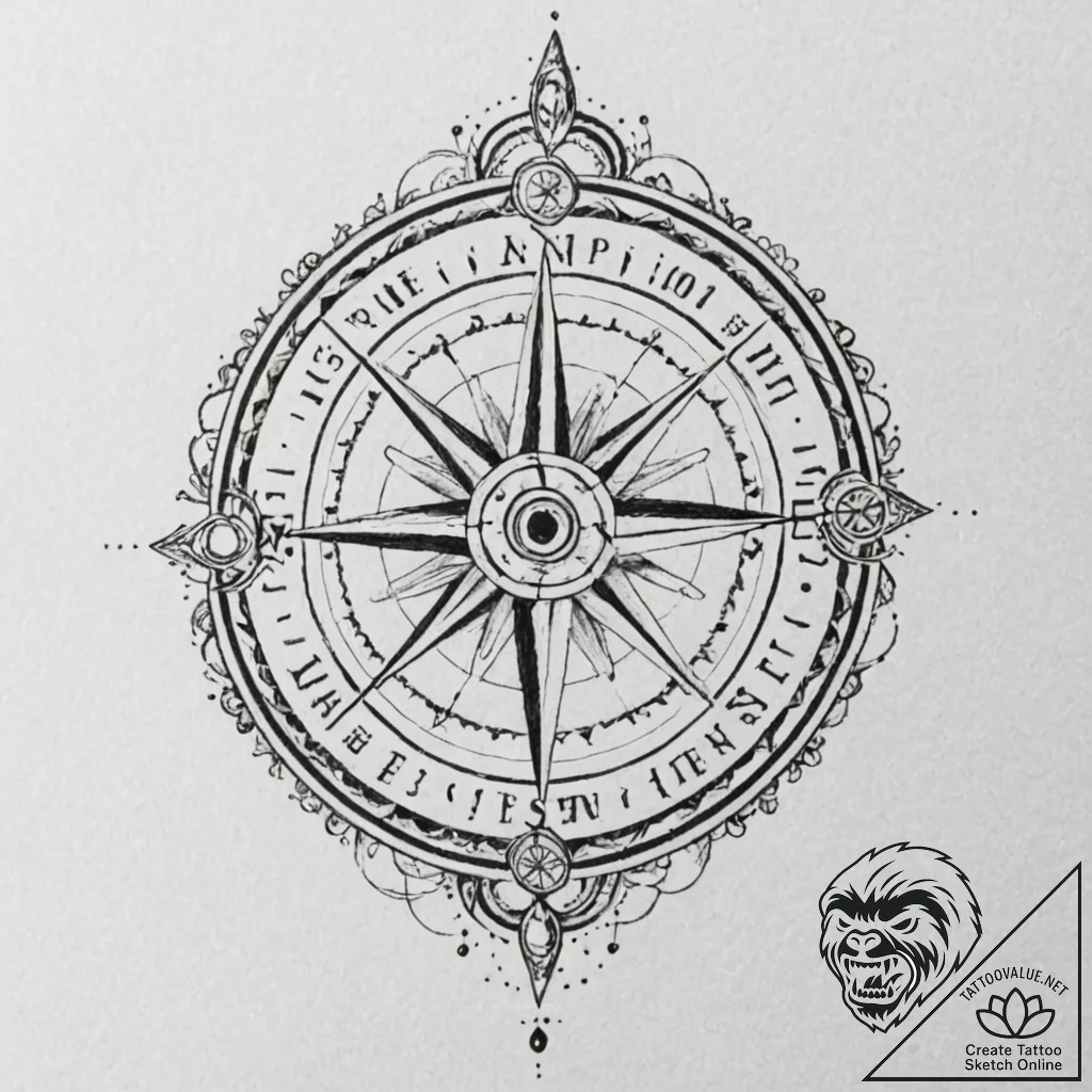A norse compass (vegvisir), tattoo line art,... - tattoo sketch (№1751876961_0, 07.07.2025 08:29) — tattoovalue.net