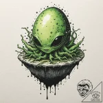 A watercolor design of an alien egg, pulsing… – tattoo sketch (№1751877129_0, 07.07.2025 08:32) — tattoovalue.net