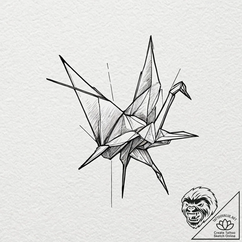 Origami crane, artistic tattoo sketch, on whi... - tattoo sketch (№1751877783_0, 07.07.2025 08:43) — tattoovalue.net