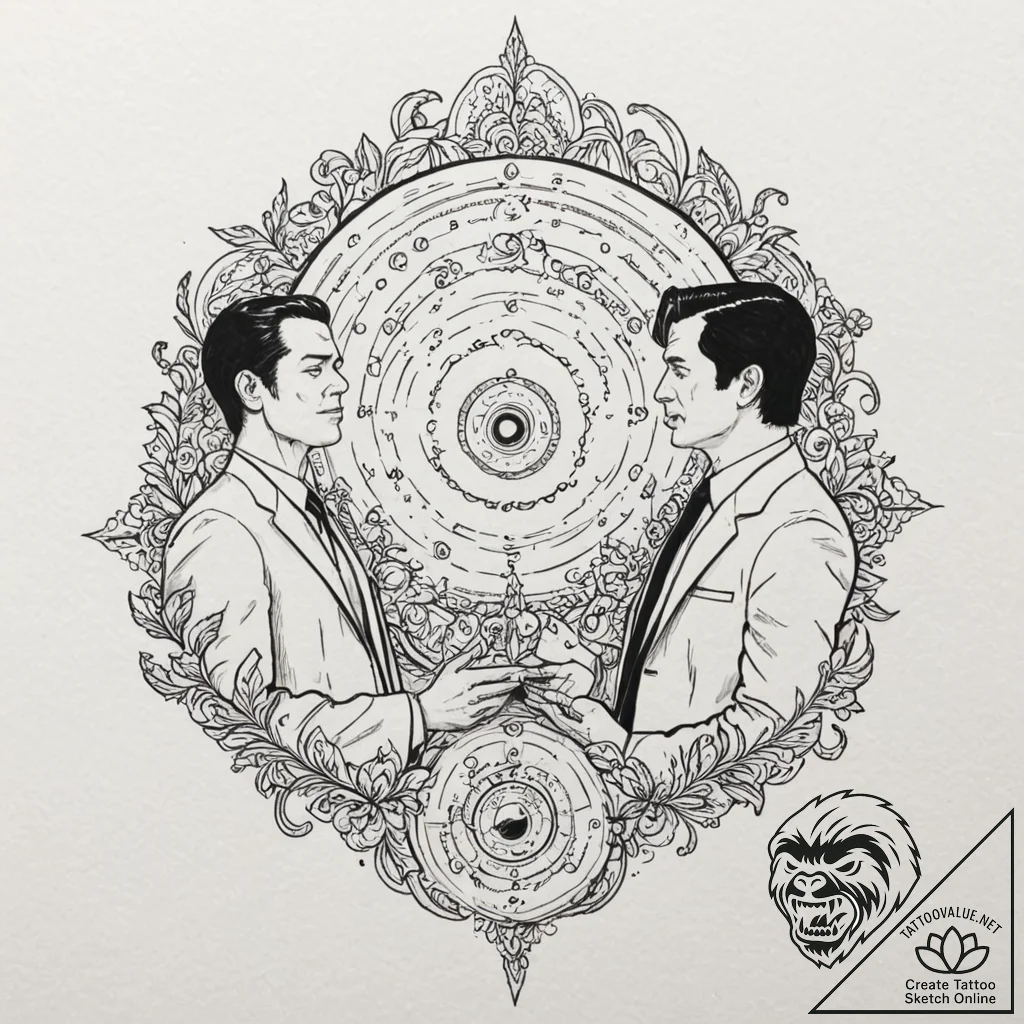 A linework tattoo of the interconnected timel... - tattoo sketch (№1751877941_0, 07.07.2025 08:45) — tattoovalue.net