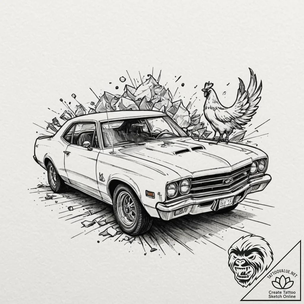 A sketch of the "chickie run" car scene,, tat... - tattoo sketch (№1751878120_0, 07.07.2025 08:48) — tattoovalue.net