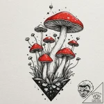 Mushrooms, ink illustration for tattoo, on te… – tattoo sketch (№1751878623_0, 07.07.2025 08:57) — tattoovalue.net