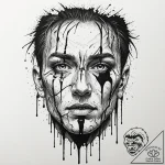 A trash polka face of neo, with green code dr… – tattoo sketch (№1751878708_0, 07.07.2025 08:58) — tattoovalue.net