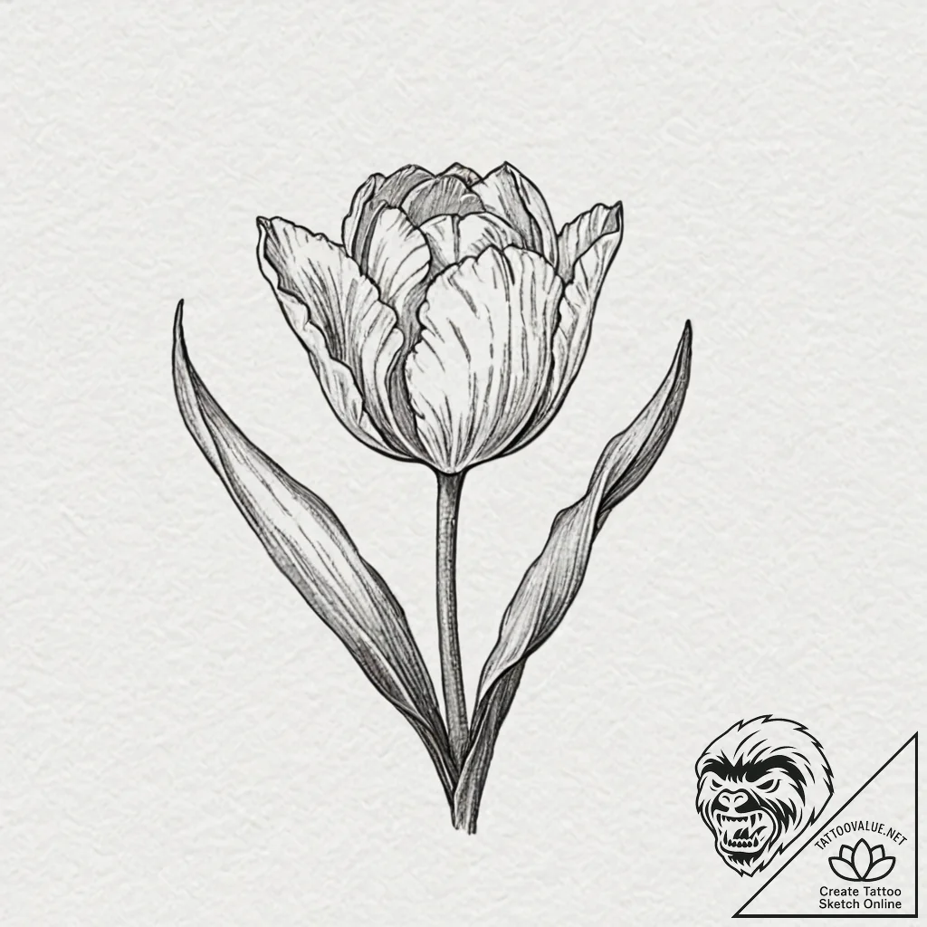 Tulip, tattoo line art, moderately detailed,... - tattoo sketch (№1751878795_0, 07.07.2025 08:59) — tattoovalue.net