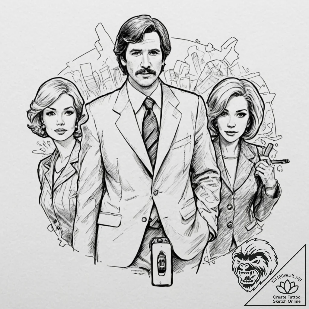 A sketch of the "news team assemble!" scene f... - tattoo sketch (№1751878965_0, 07.07.2025 09:02) — tattoovalue.net