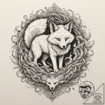 A graphic novel style tattoo of a kitsune, a… – tattoo sketch (№1751879387_0, 07.07.2025 09:09) — tattoovalue.net