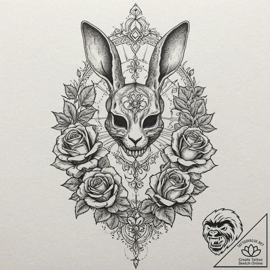 A minimalist tattoo of the rabbit from donnie... - tattoo sketch (№1751879555_0, 07.07.2025 09:12) — tattoovalue.net