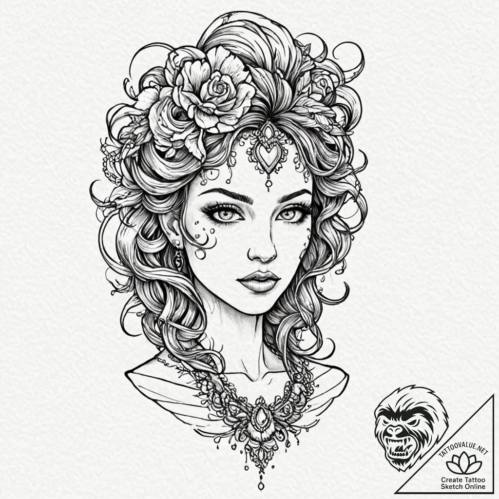 Banshee, tattoo sketch design, stylized inter... - tattoo sketch (№1751879639_0, 07.07.2025 09:13) — tattoovalue.net