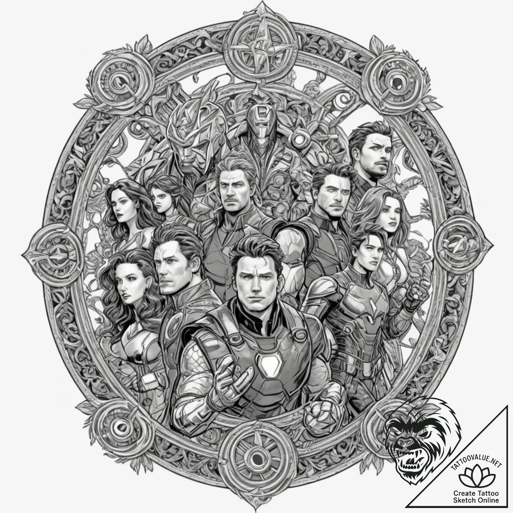 A graphic novel panel of the "avengers assemb... - tattoo sketch (№1751879892_0, 07.07.2025 09:18) — tattoovalue.net