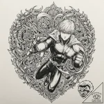 A sketch of genos from one-punch man, in a dy… – tattoo sketch (№1751880398_0, 07.07.2025 09:26) — tattoovalue.net