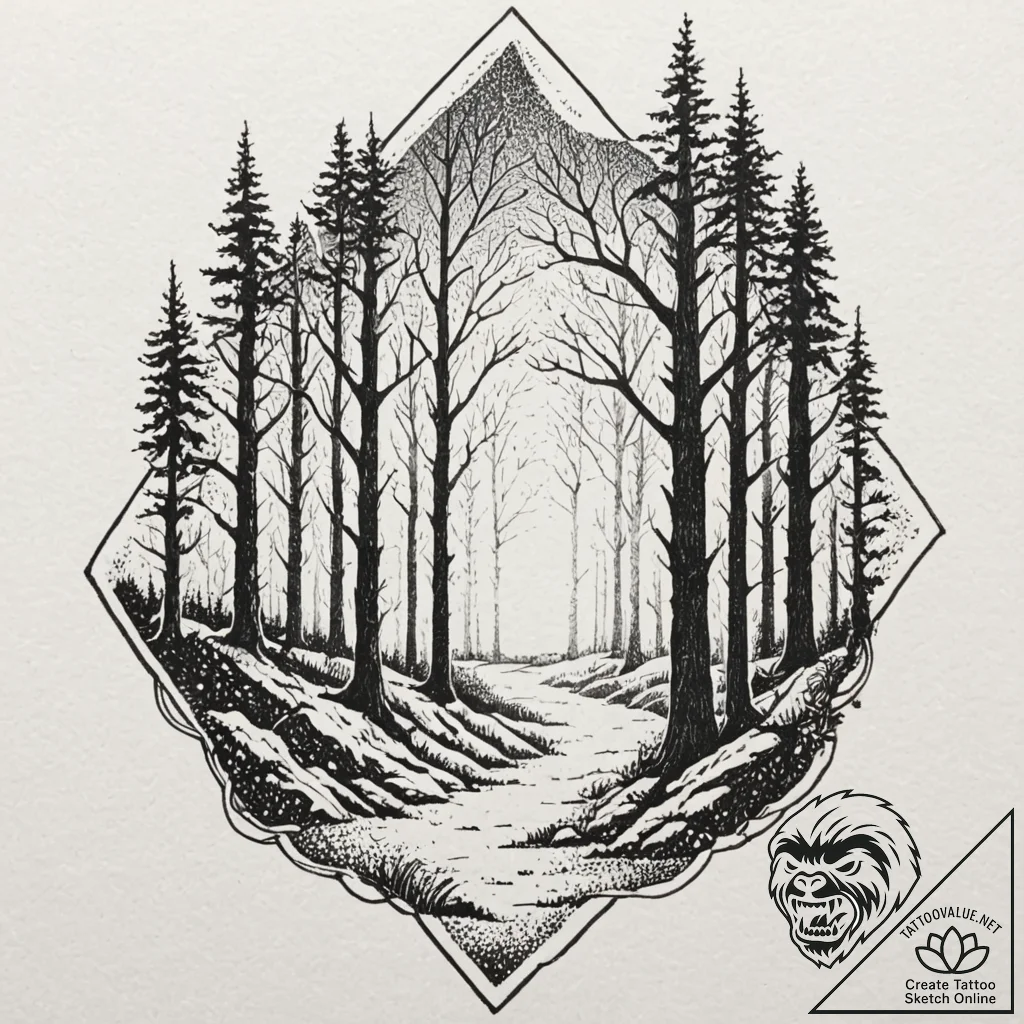 Forest, tattoo flash sheet design, subtle dro... - tattoo sketch (№1751880482_0, 07.07.2025 09:28) — tattoovalue.net