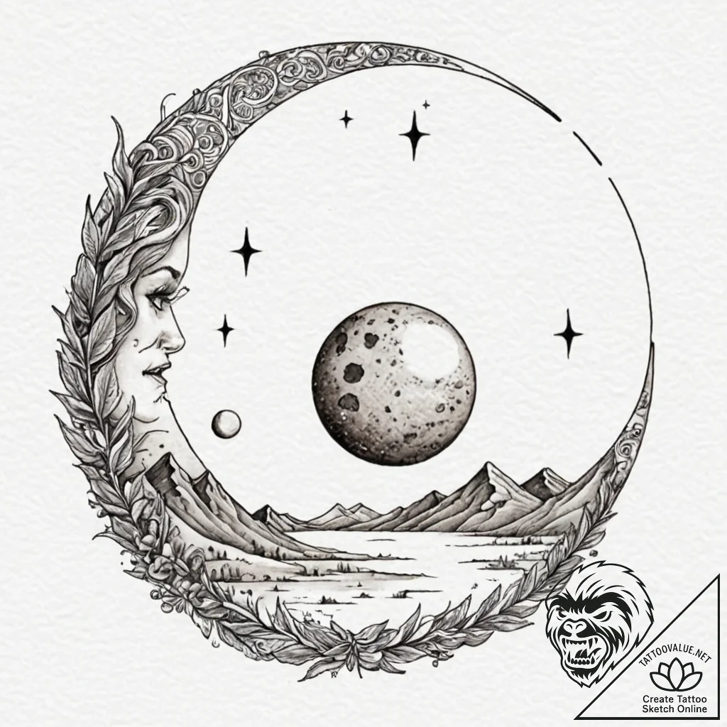 Watercolor sketch of the twin moons of arraki... - tattoo sketch (№1751880819_0, 07.07.2025 09:33) — tattoovalue.net