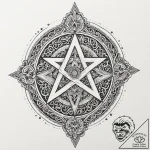 A dotwork design of a pentagram, surrounded b… – tattoo sketch (№1751881324_0, 07.07.2025 09:42) — tattoovalue.net